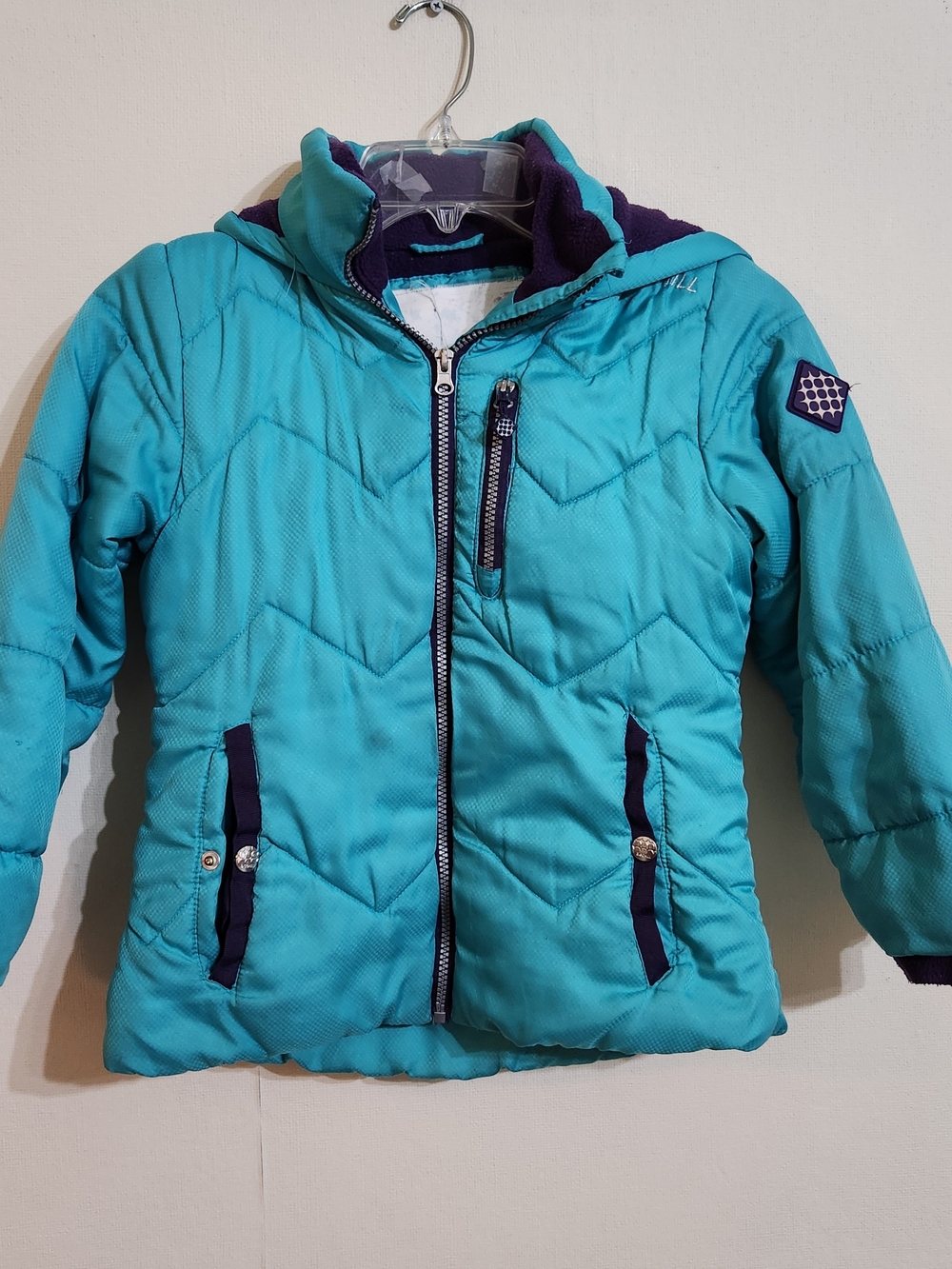 The Children's Place Turquoise Hooded Puffer Jacket with Purple Trim